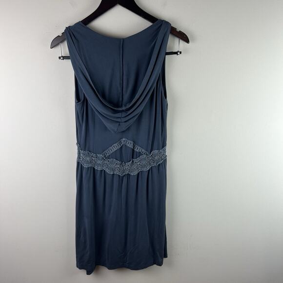 POL Dress Womens Large Sleeveless Blue Hooded Button Front Crochet Boho - Picture 6 of 8